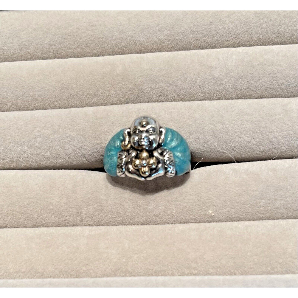 Bixby Sterling/18k/Enamel Buddha Ring Size 8.5